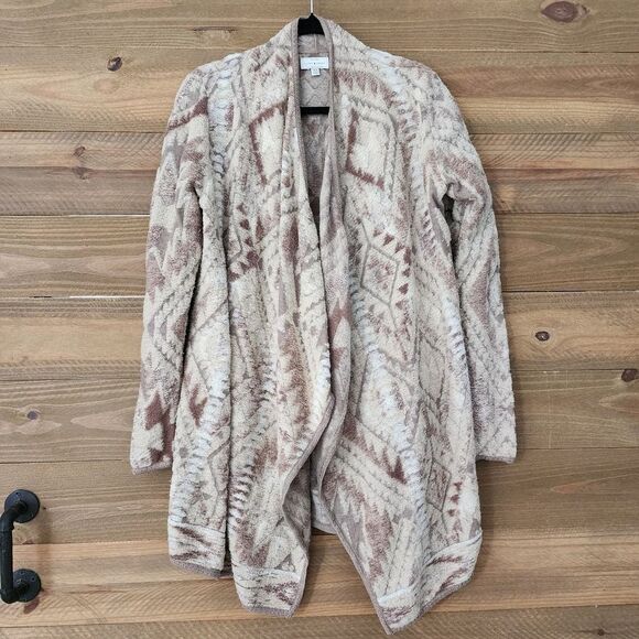 Lucky Brand Textured Aztec Cream Brown Open Front Cardigan Womens‎ size M - Picture 1 of 6
